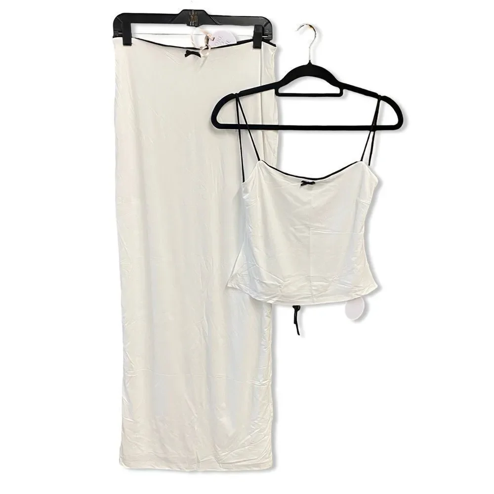 NWT More To Come Koral Maxi Skirt Set White tank stretch Y2K Revolve M - Picture 5 of 11